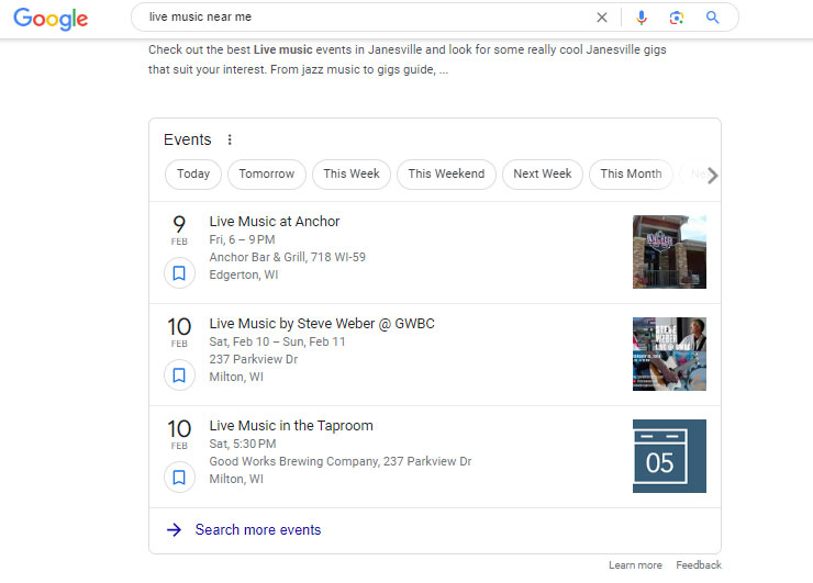 Example of a calendar feed with data mark up applied Example of a calendar feed with data mark up applied